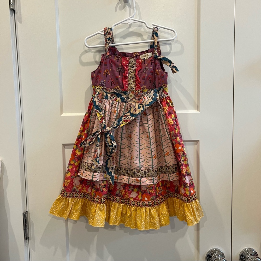 Matilda Jane Friends Forever Kira Knot Dress Size 6 Colorful Apron Front Tie
